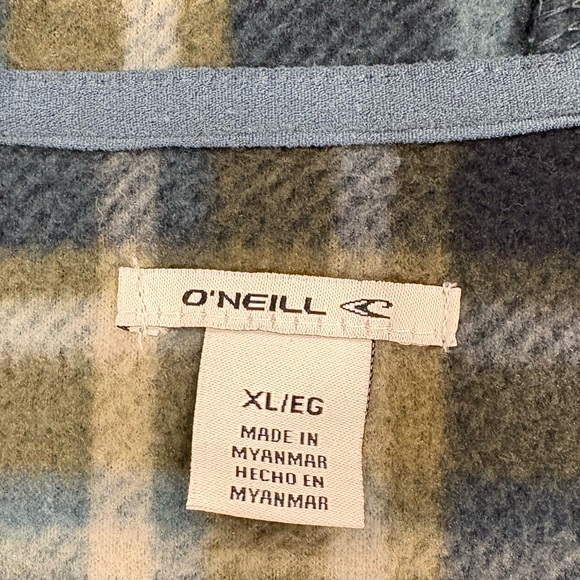 O'Neill Blue, Green and Tan Plaid Fleece Jacket/Hoodie - Picture 3 of 5